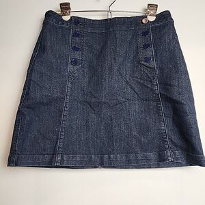 Ann Taylor LOFT Womens Sailor Denim Mini Skirt Size 8 Dark Wash Jeans Stretch